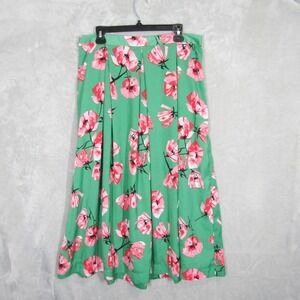 Who What Wear Green Floral Pleated Midi Skirt Womens Size 14 Spring Summer
